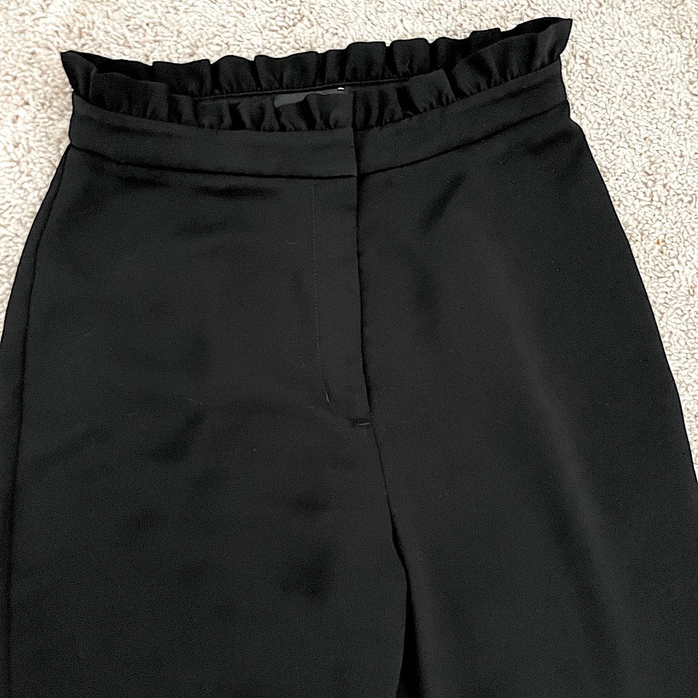 Express black super high rise ruffle top wide leg pants